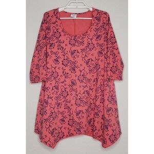 Sea Breeze Women's Tunic Top Medium 3/4‎ Sleeve Coral Purple Print Scoop Neck